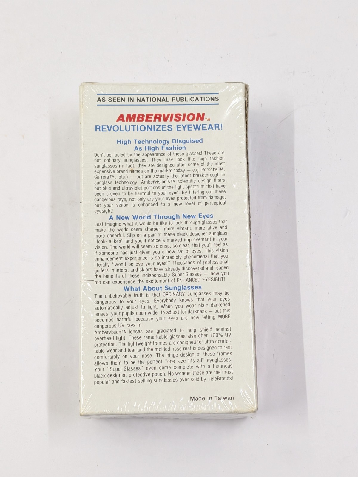 AMBERVISION UV & BLUE RAY SUNGLASSES Tele Brands As Seen on TV ** NEW SEALED **