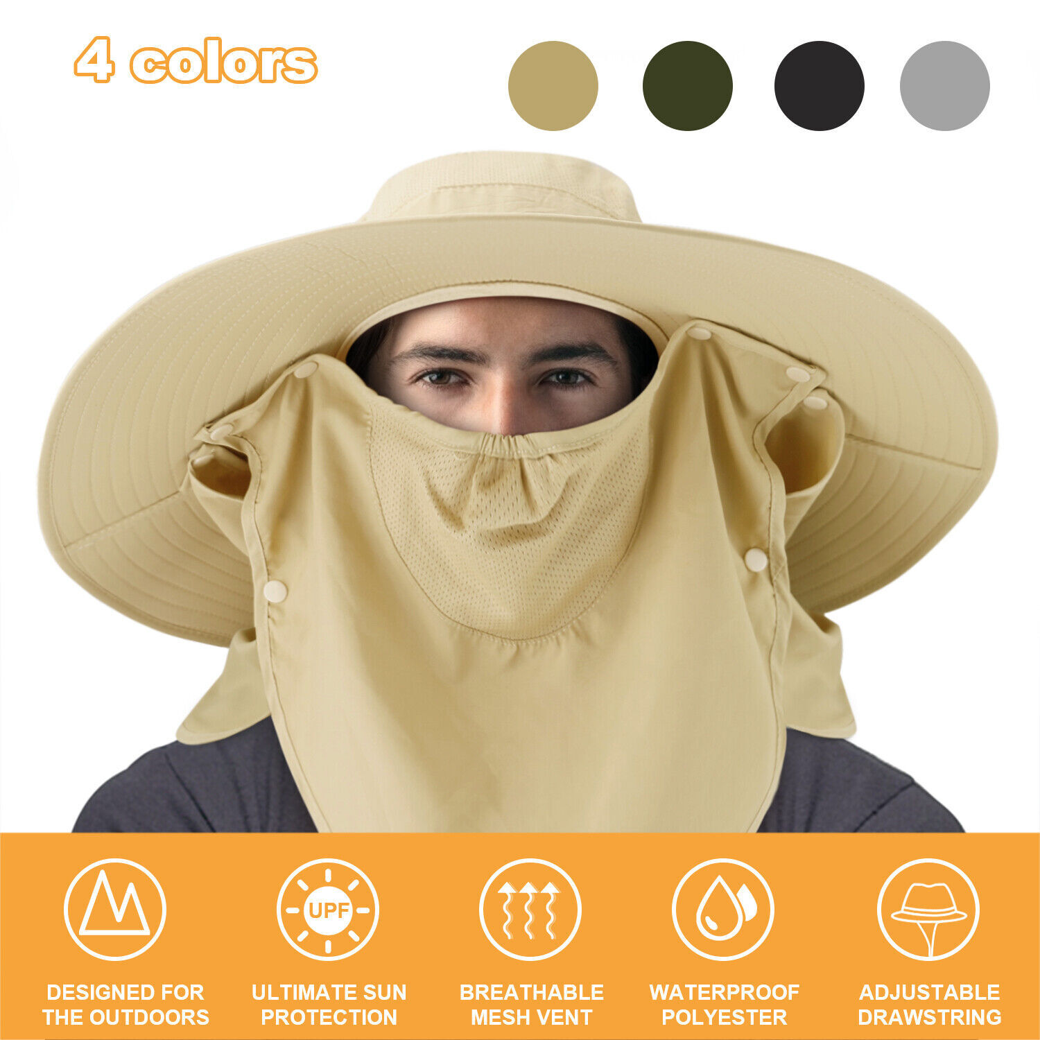 Wide Brim Sun Hat UV Protection Bucket Cap For Hiking Camping Fishing Safari Men