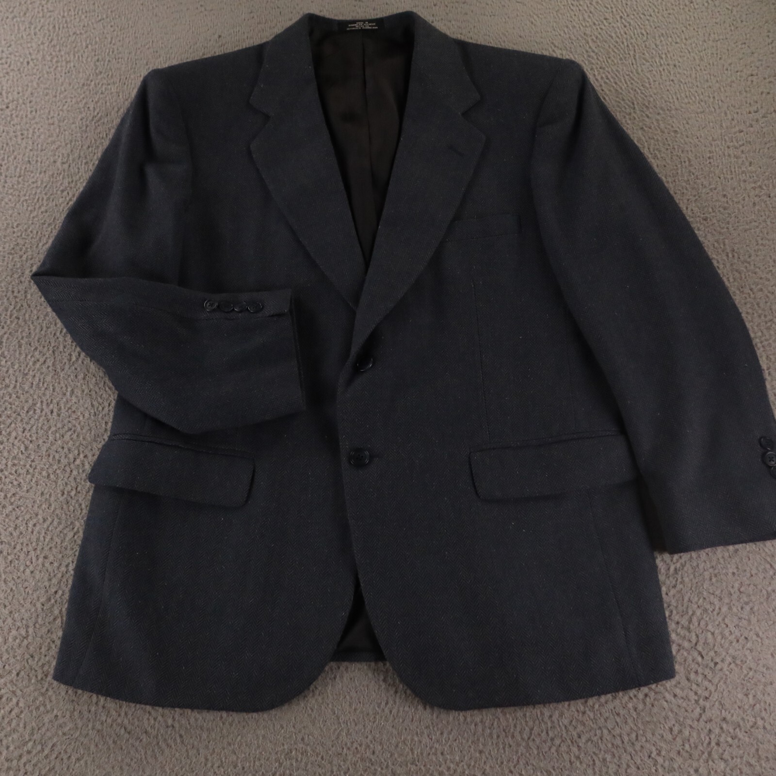 VTG Tweed Jacket XL Blue Marled Herringbone Polyester Wool Silk 42S