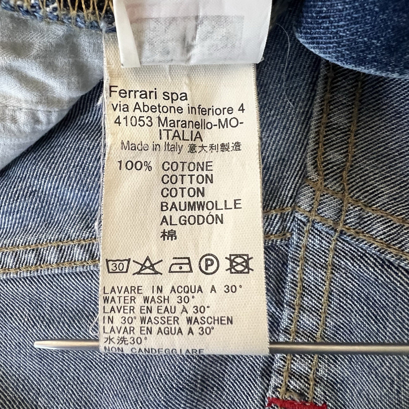 VTG Ferrari Button Fly Blue Denim Jeans Leather Logo Italian Men’s 33×30.5 IT 50