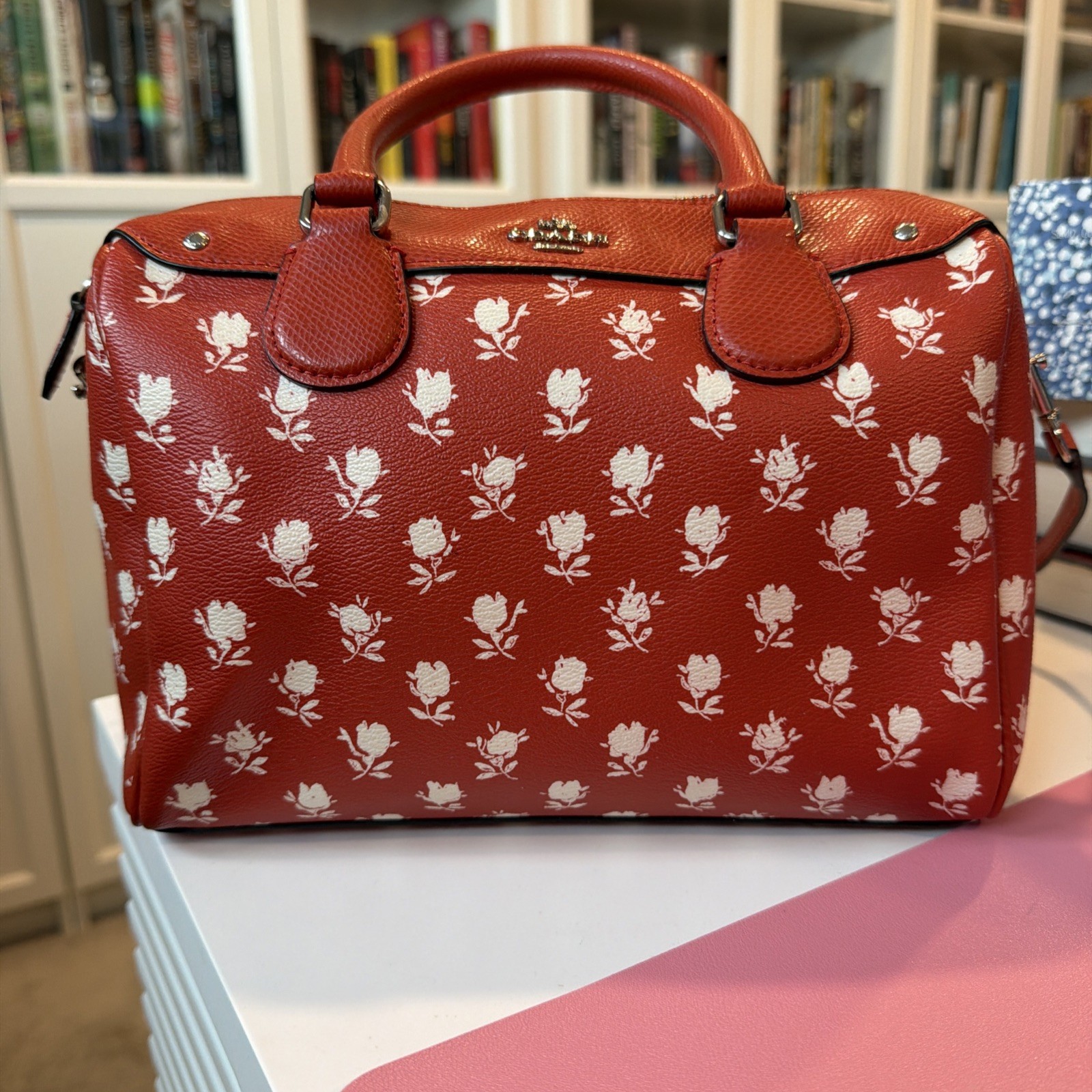 Coach Mini BENNETT Satchel In Floral Print Coated Canvas RED Crossbody