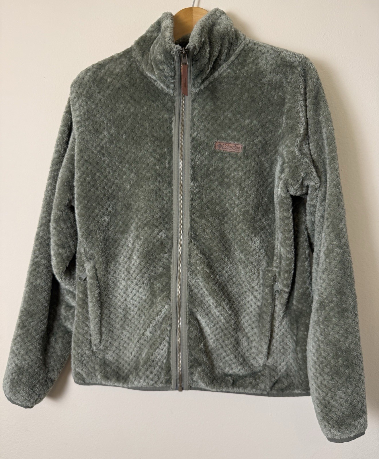 Columbia Fire Side II Sherpa Full Zip Pockets Fleece Jacket Green Women’s Large