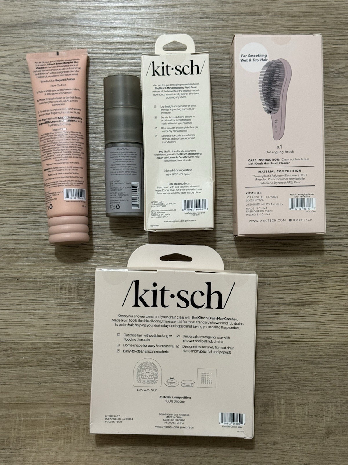 Kitsch Air Dry Cream, Tinted Shampoo, Brush’s And Drain Hair Catcher Set Of 5