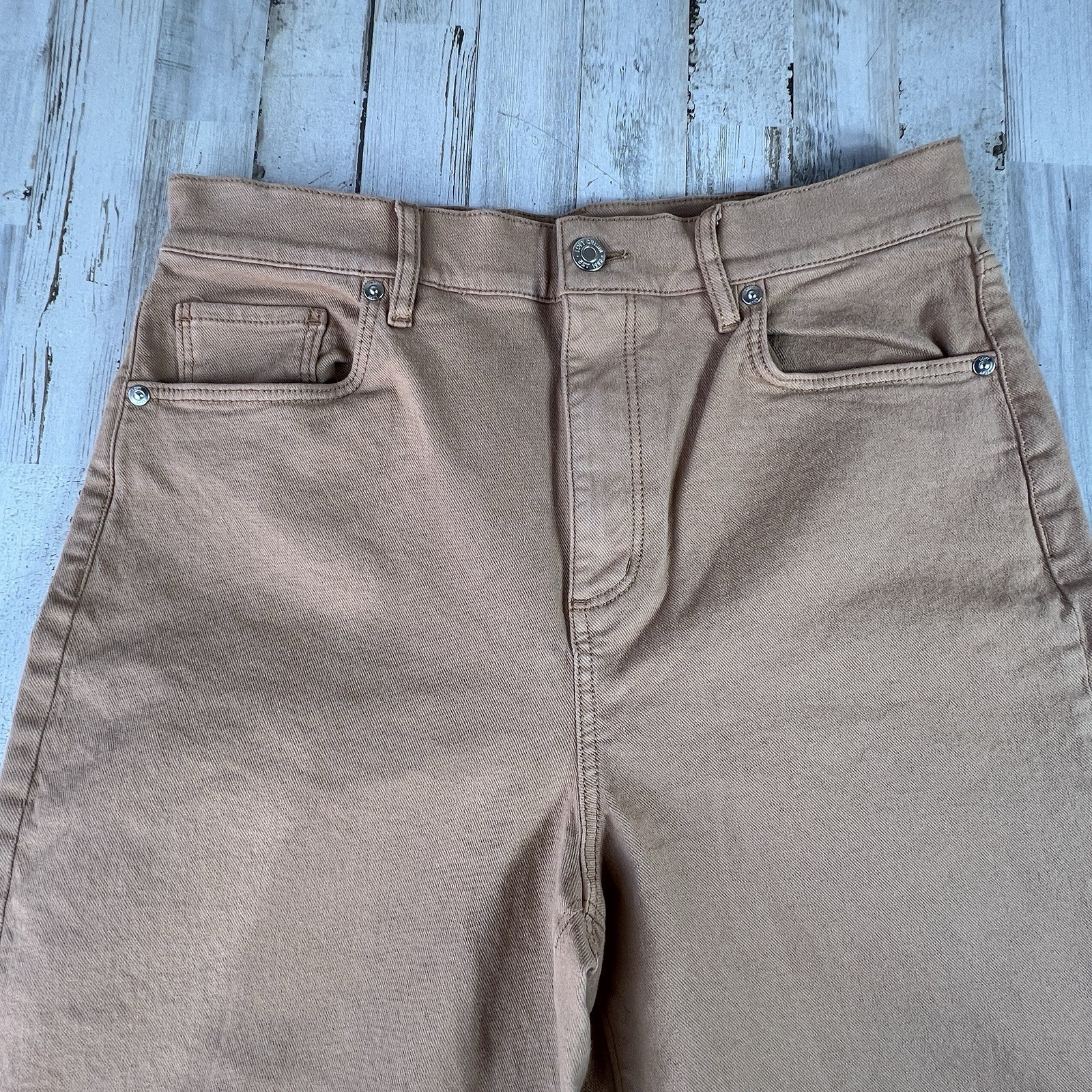 Loft High Rise Barrel Jeans Olive Green Utility Curved Leg Pants 30 NWT