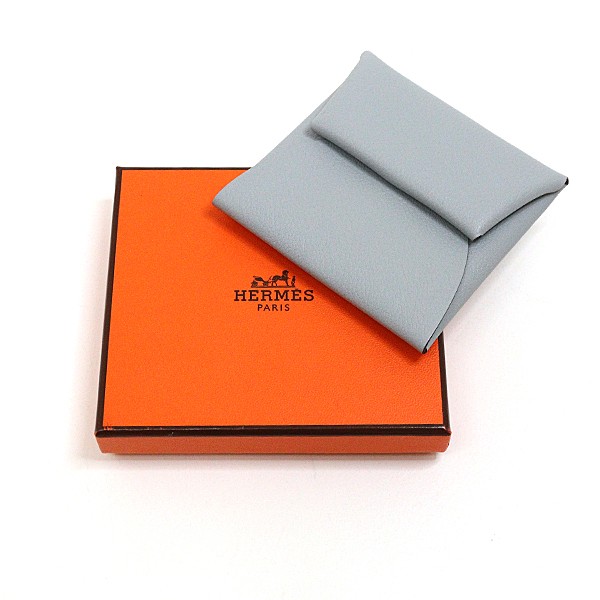 Hermes BastiA Coin Case Blue Gracie Silver Hardware Snap Closure 8.3×8.3×1.3cm