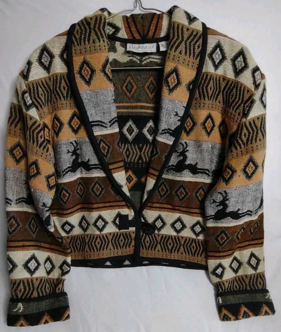 Vintage Flashback Tapestry Aztec Jacket Coat Womens Small Southwest Tribal Artsy