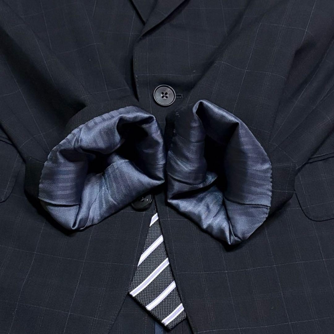 Burberry London Suit Set Men L Black Navy Plaid Wool Mohair 2B Jacket Pants