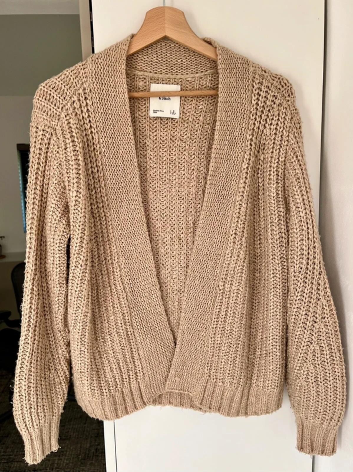 Abercrombie & Fitch Oatmeal Beige Chunky Knit Cardigan Small UK 8 10 Open Front