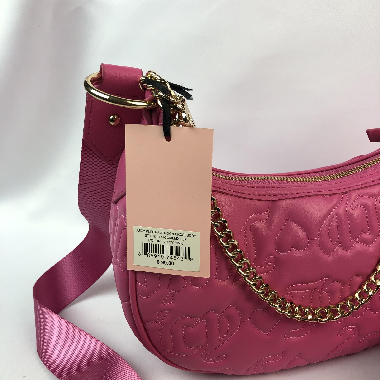 Juicy Couture Crossbody Bag Womens Medium Pink Juicy Puff Half Moon Chain Pouch