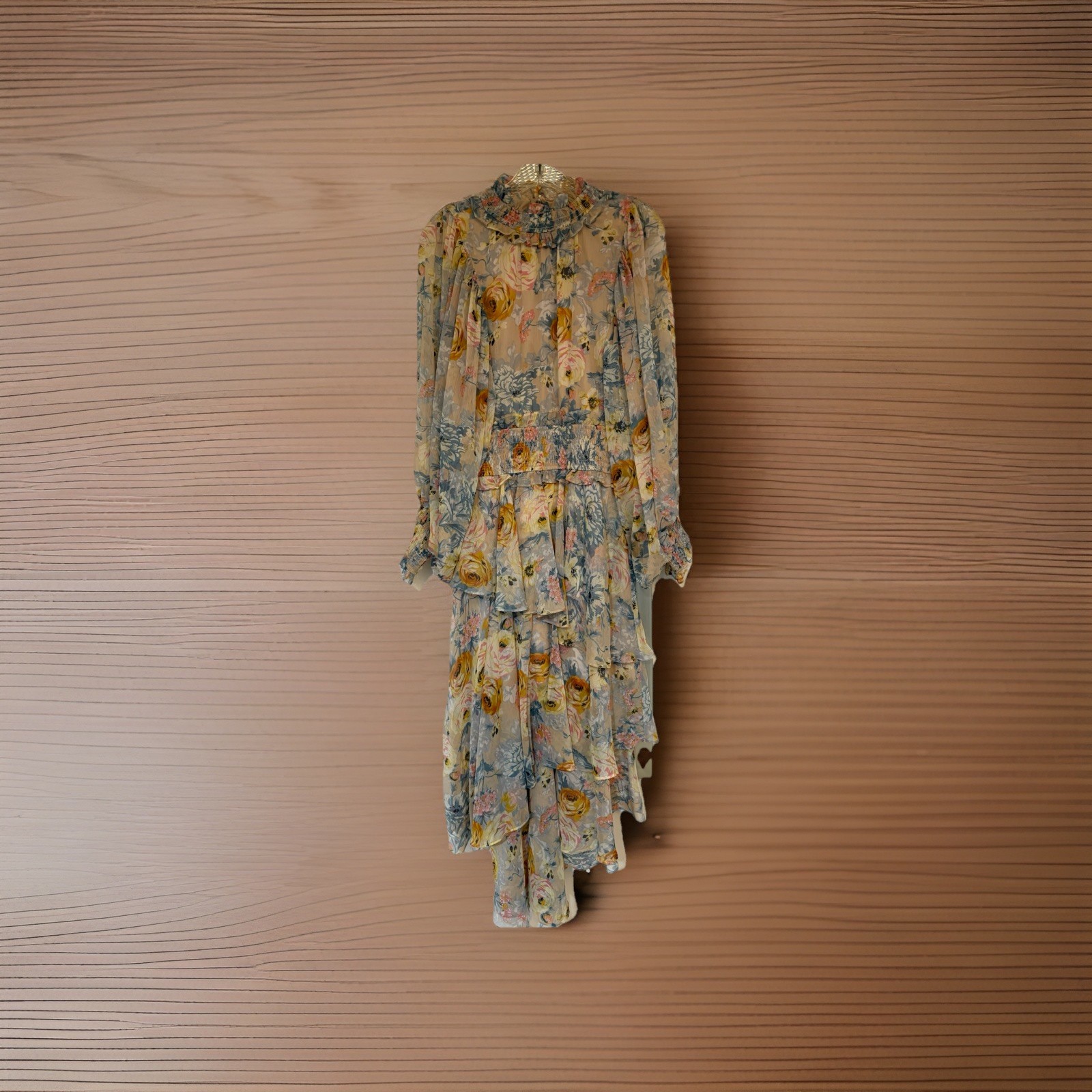 Elliatt Astrid Dress- floral chiffon dress with long, voluminous sleeves