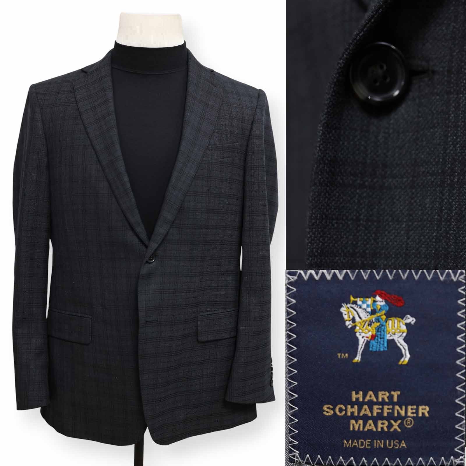 HART SCHAFFNER MARX mens dark gray PLAID sport coat suit jacket blazer 42 R