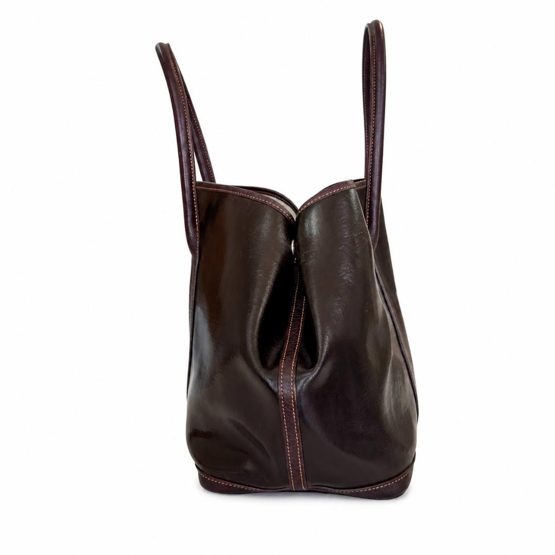 HERMES Garden Party PM Dark Brown Amazonia Leather Tote Bag 21.26in x 10.63in