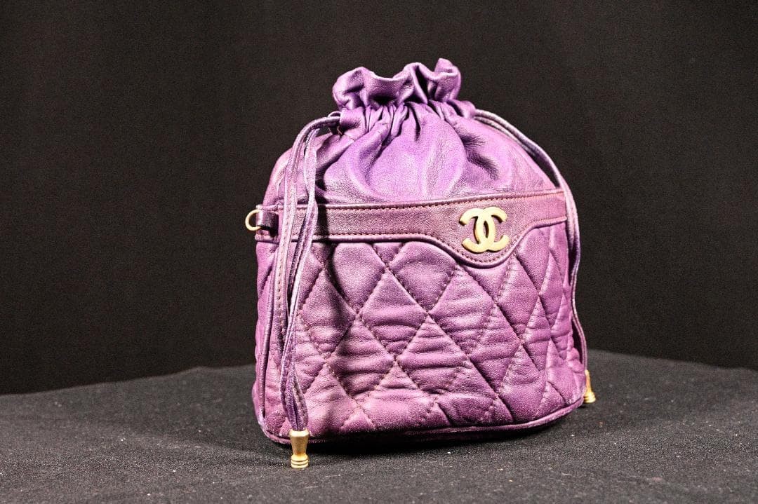 CHANEL Lambskin Matelass Turn Lock Drawstring Chain Backpack Purple Auth