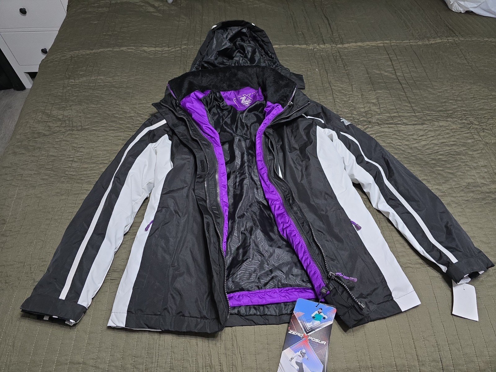 ZeroXposur Jacket Women’s PM Blk Purple Ski Coat Hood insulated Water / Wind
