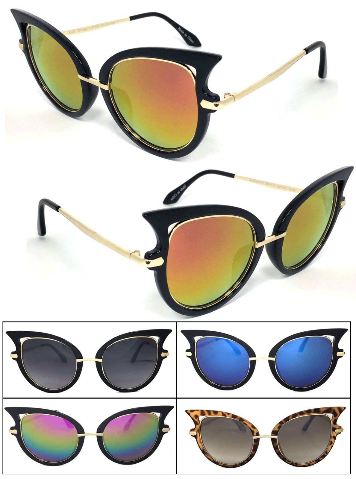 Women Retro Oversized Cat Eye Sunglasses Gold Metal Arm UV Protect 5 Color Avail