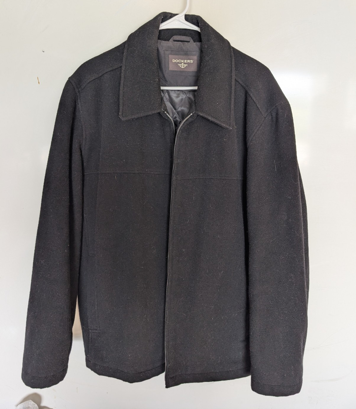 Dockers Men’s Black Wool Shell Zip Front Lined Point Collar Jacket Size L