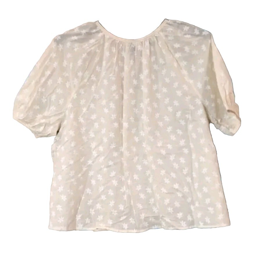 Universal Thread Womens Size S White Floral Puff Sleeve Button Front Blouse Top