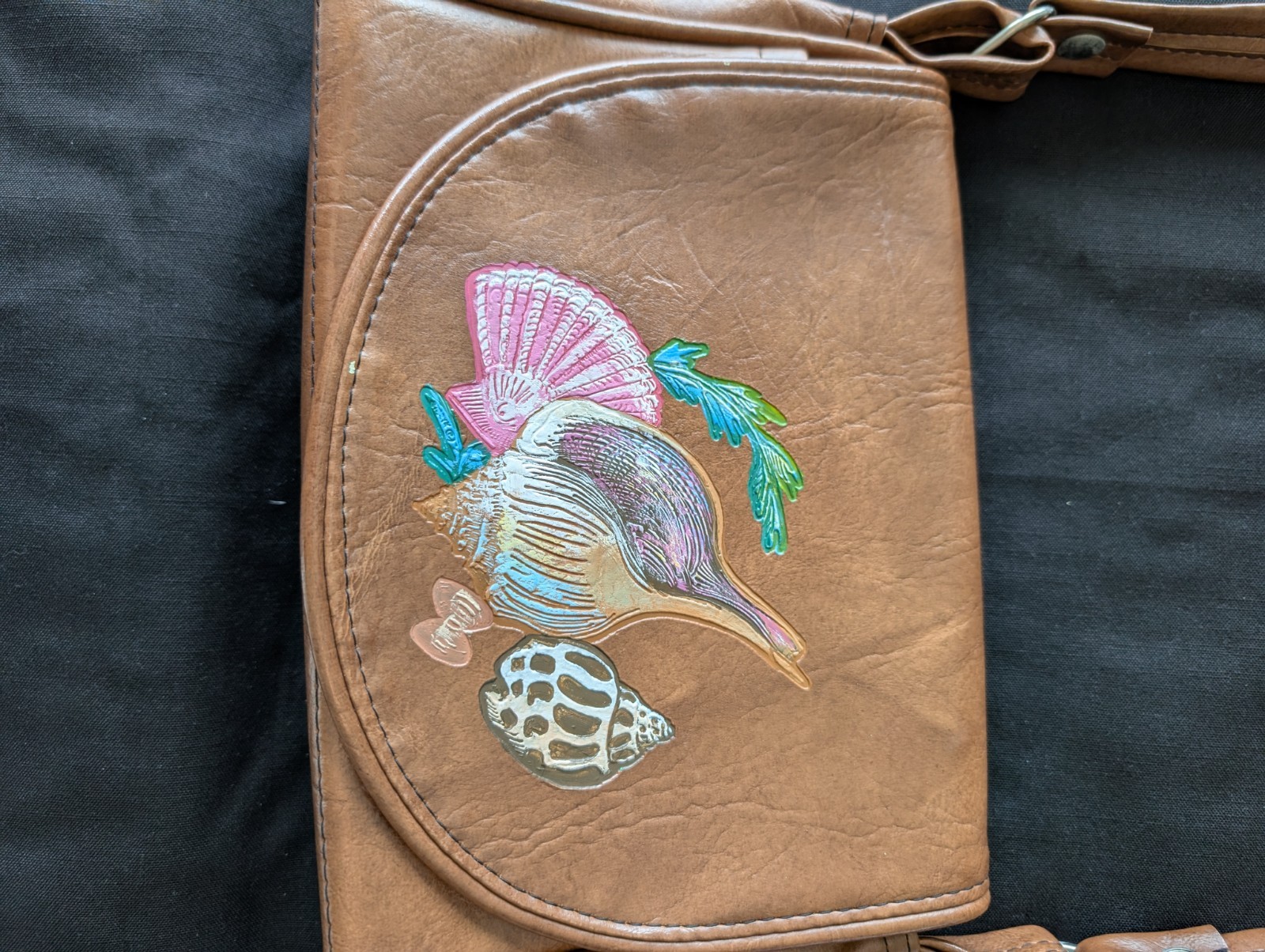 Vintage The Original Florida Keys Handbag Tan Nautical Seashell Themed Vinyl