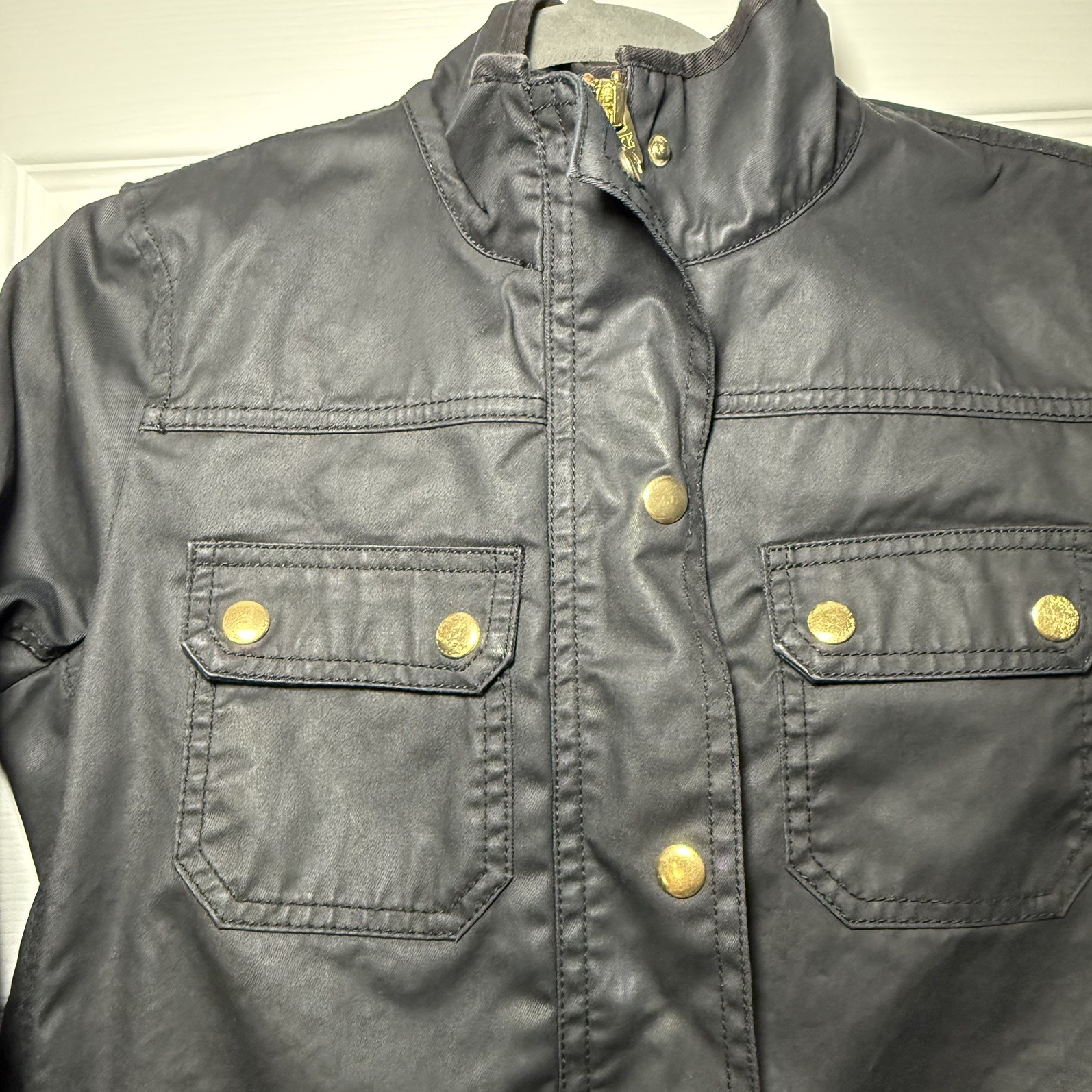 J.Crew Jacket XS Downtown Field Black Military Modern Utility Waxed Barn Zip Up