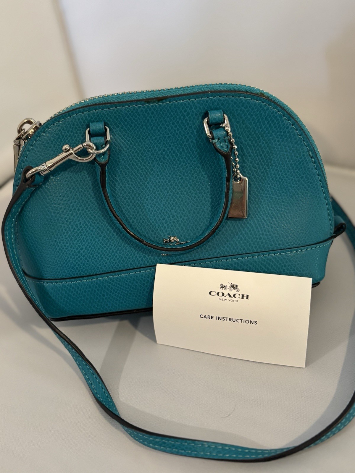NWT Coach Mini Serena Crossbody Bag 97561 Aqua Crossgrain Leather