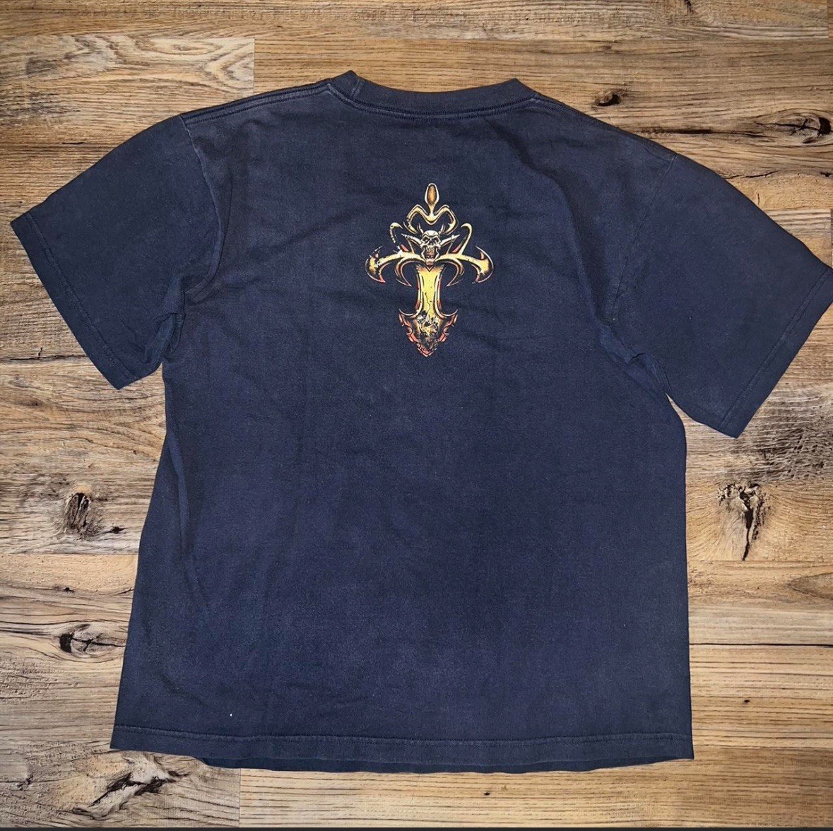 Rare JNCO Jeans 90s Cross Graphic charcoal Grey T Shirt -SZ L-