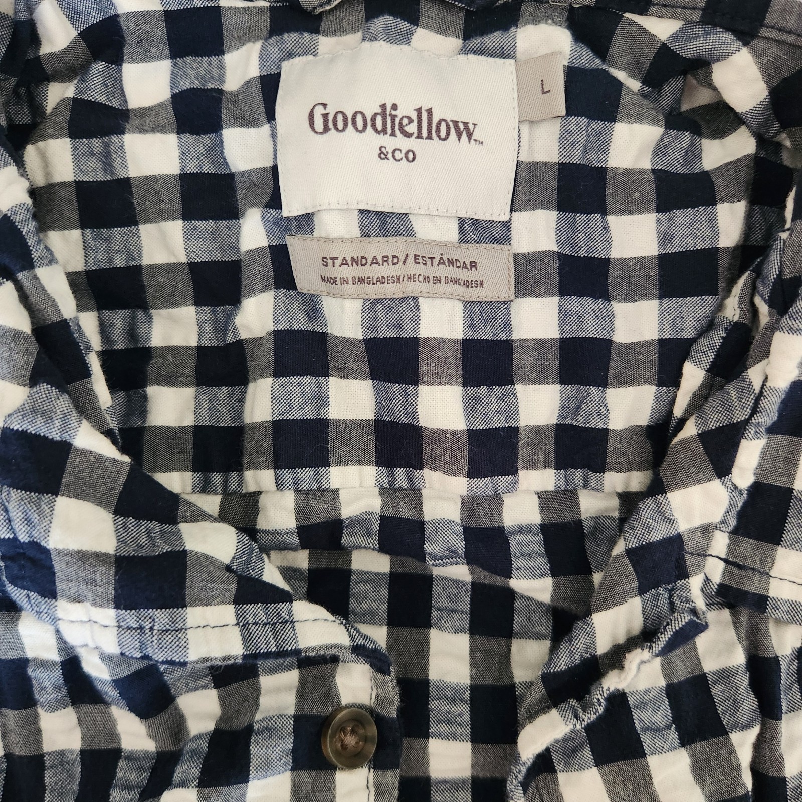 Goodfellow & Co Men’s Button-Up Shirt L Blue/White Check Short Sleeve Cotton