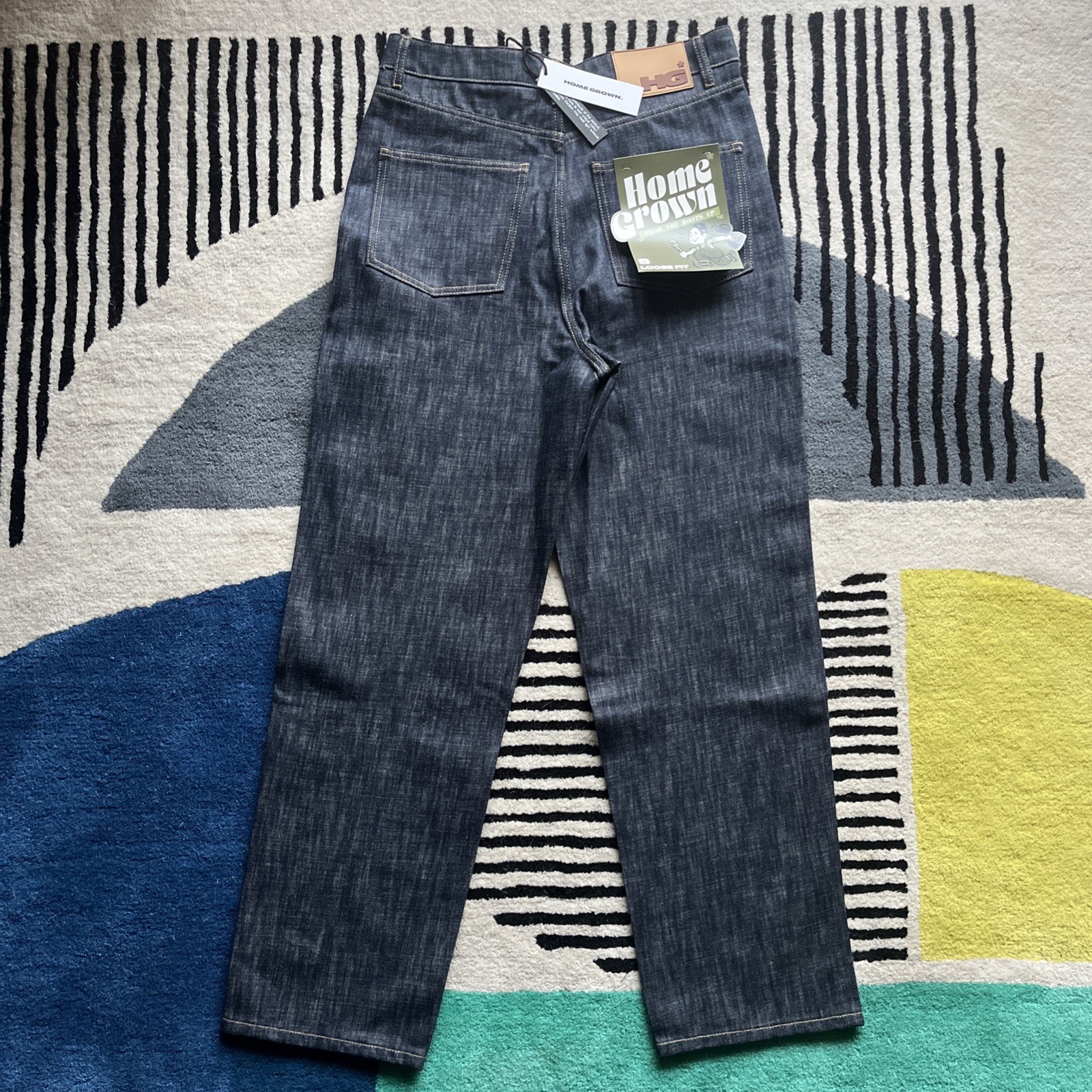 BNWT Home Grown Carter Loose Jeans Raw Indigo Denim Size S 30-32 inch waist