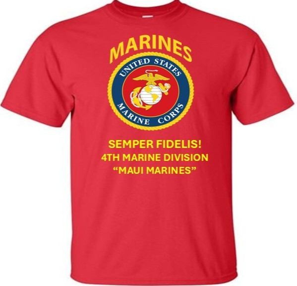 4RD MARINE DIVISION*MAUI MARINES* SHIRT W/EMBLEM*USMC OFFICIALLY LICENSED
