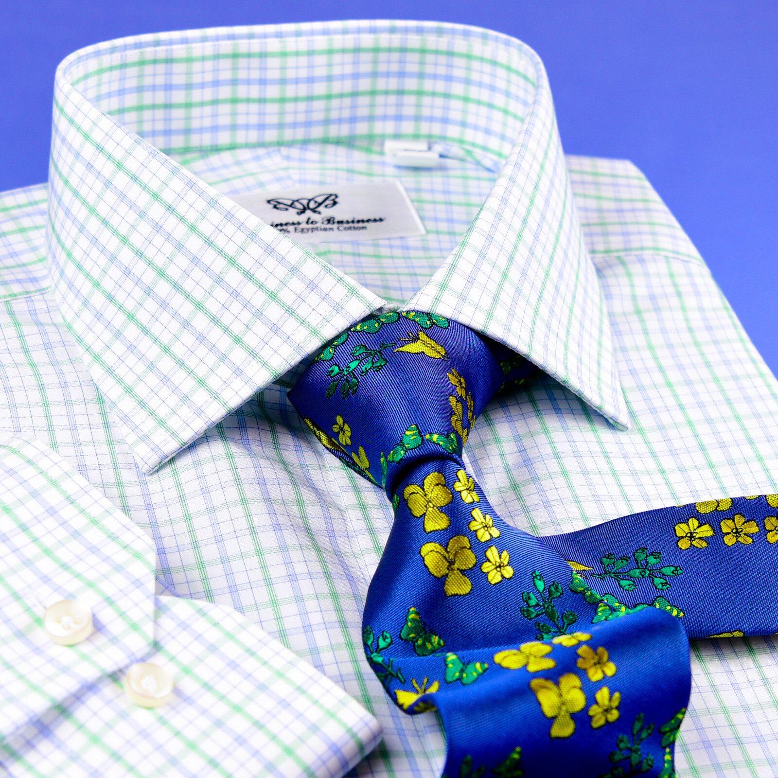 Mens Elegant Green & Blue Double Ply 80’s Fine Wevon Formal Business Shirts
