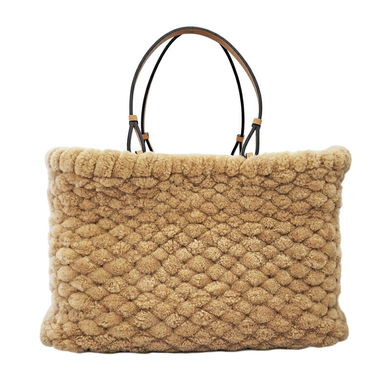 LOEWE Basket Tote Bag Anagram Beige Camel 16.9 x 10.6 inch Unused Authentic