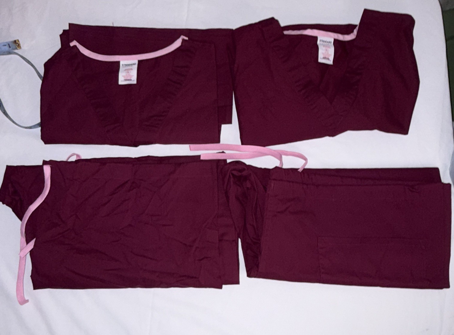 Standard Textile Unisex Medical Scrub Set (x2 )XL Burgundy/Pink Trim Solid Wove