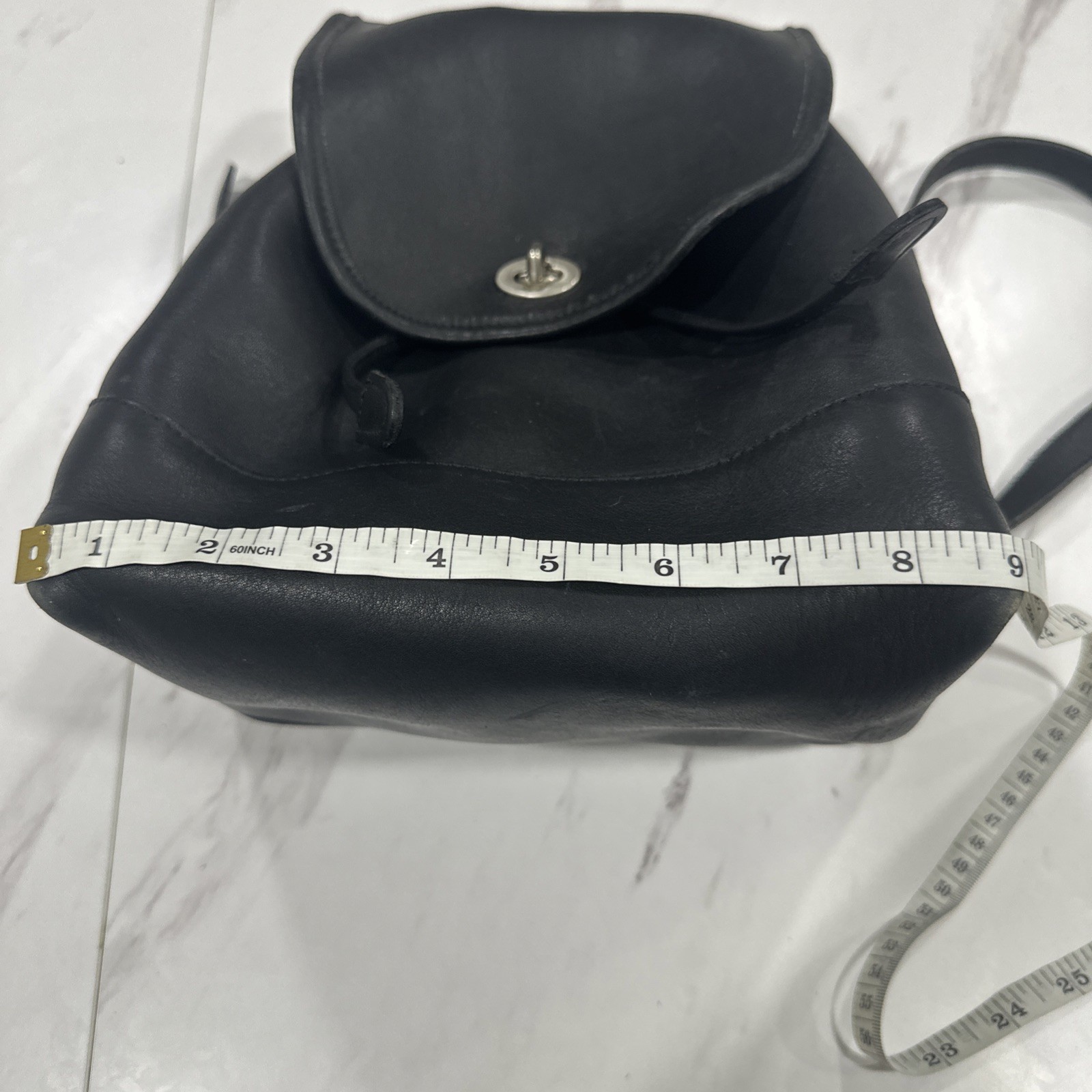 COACH Vintage 9791 Black Leather Backpack “The Daypack” Drawstring Turn-lock