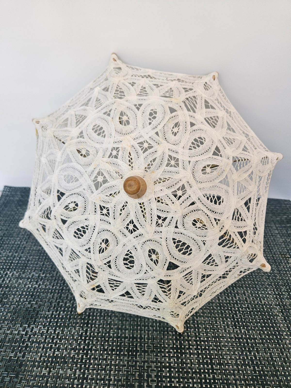 Mini Victorian Style Ivory Lace Parasol Umbrella for Women w/ Wooden Handle