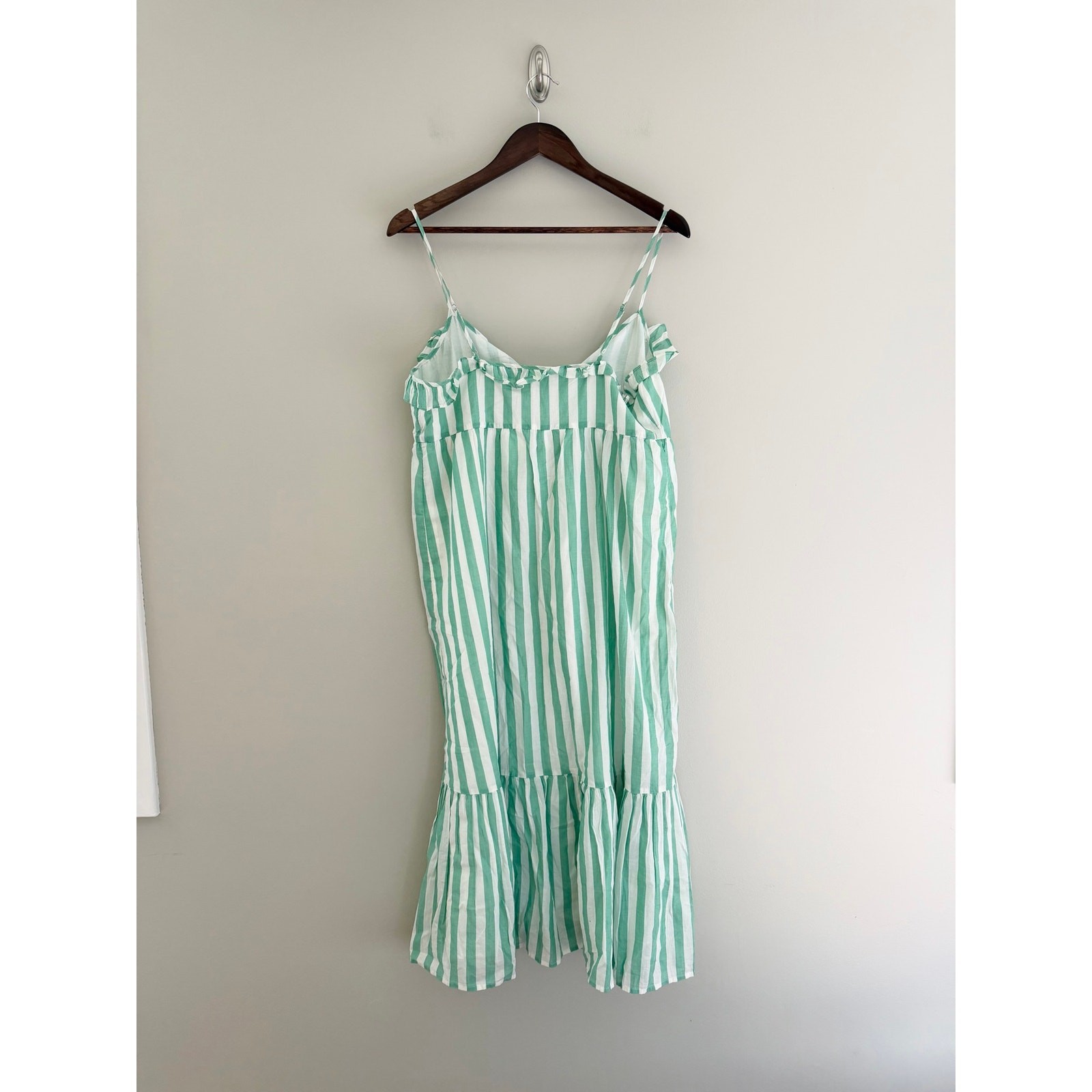 J. CREW FACTORY Ruffle Tiered Maxi Cover-Up Dress in Green White Size Medium