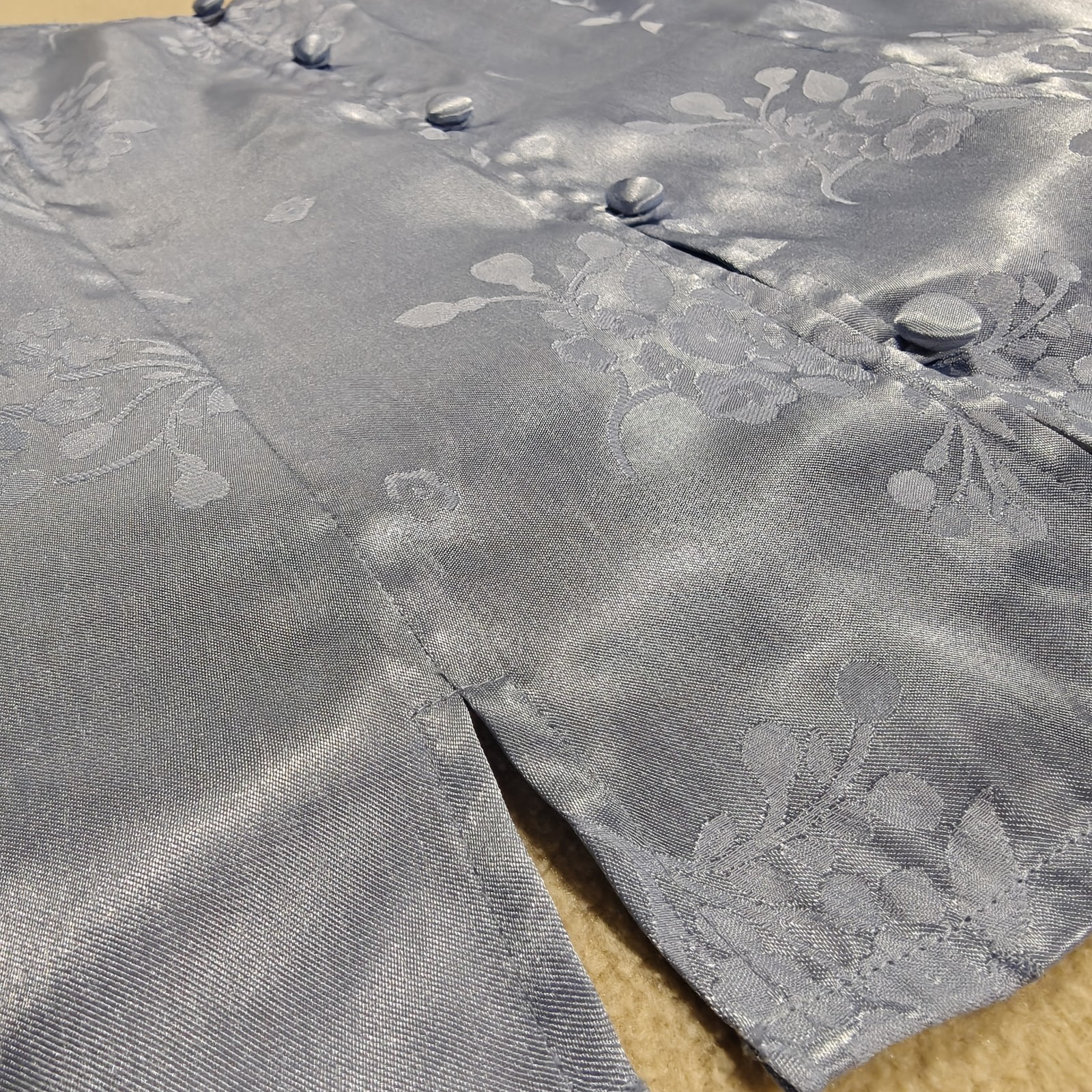 Vintage 90s Valerie Stevens Ice Blue Satin Floral Button Cami Size S Coquette