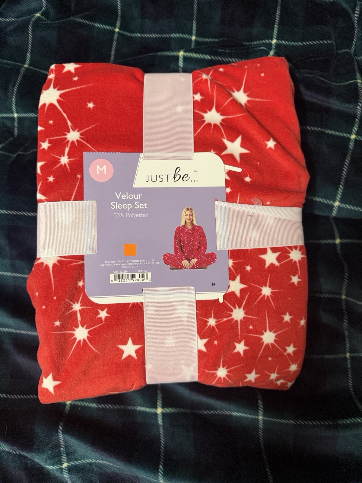 Just be… Womens Velour Sleep Set Size M 100% Polyester Star Red/White