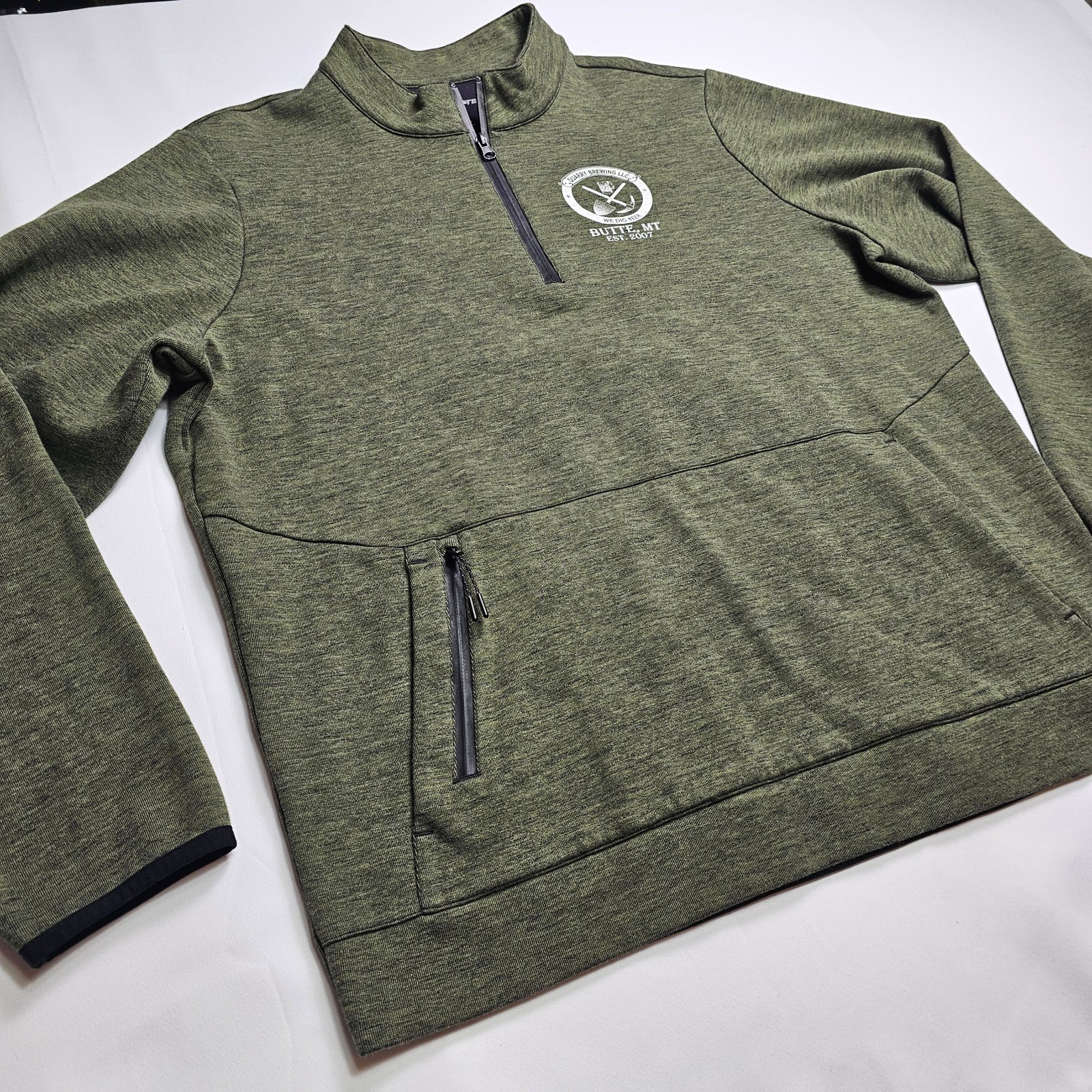 Sport-Tek 1/4-Zip Pullover Men’s XL Heather Olive – Quarry Brewing Butte MT