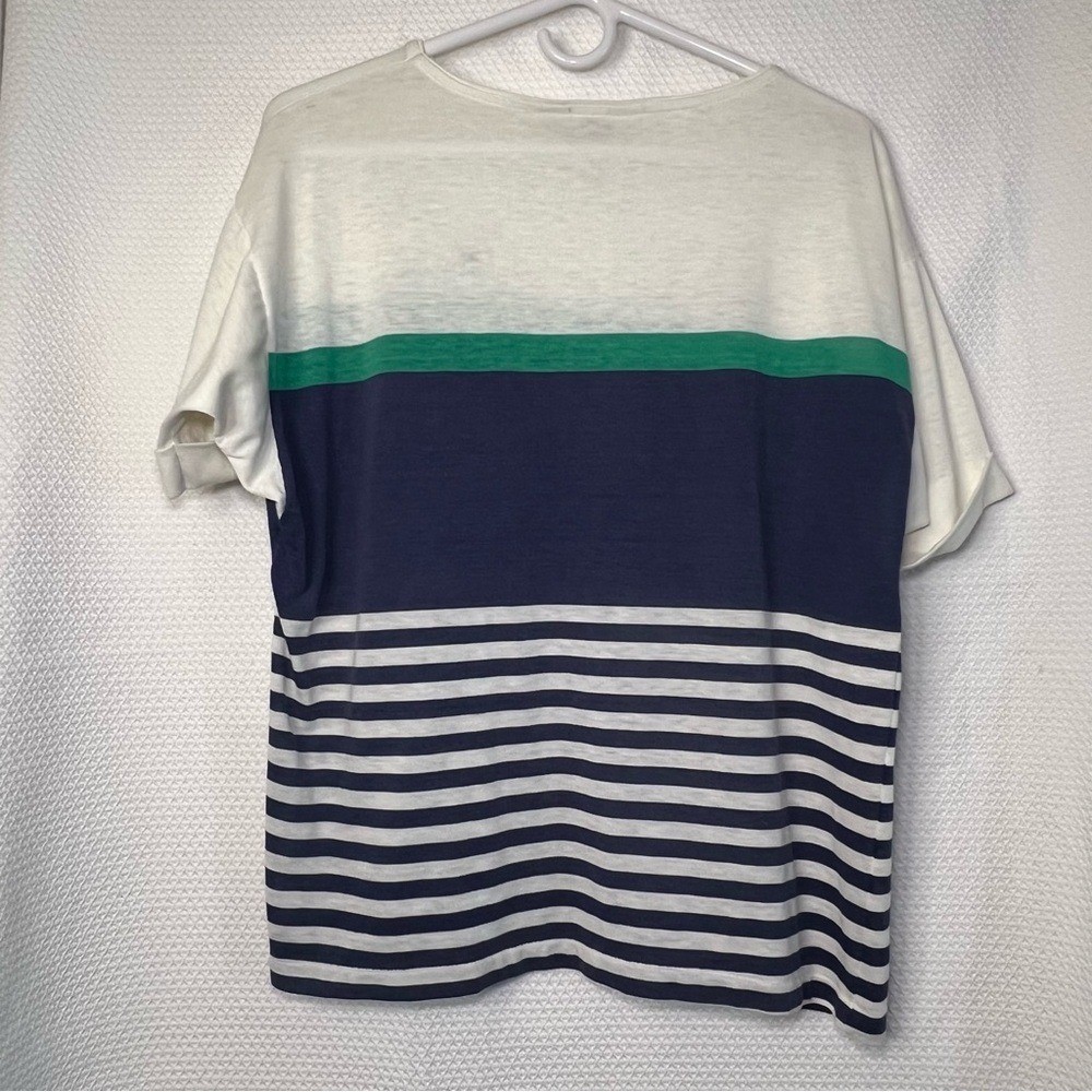 Nautical Navy and White Striped Colorblock Short Sleeve Women Tee Size Large
