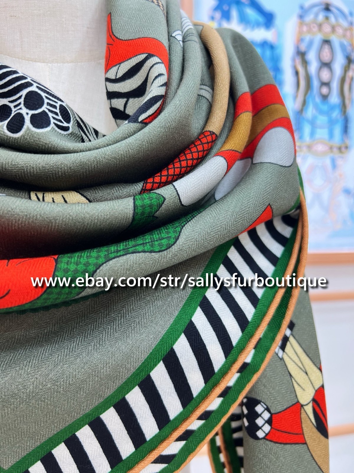 2025 Sallys 70% Cashmere 30% Silk Wrap Scarf Horses Print Double Face Shawl 53″