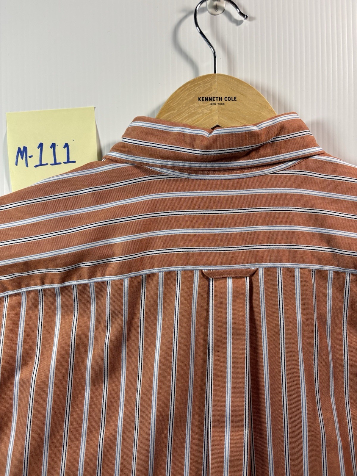 Faconnable Shirt Mens 2XL Orange White Blue Striped Woven Cotton BD LS Pocket