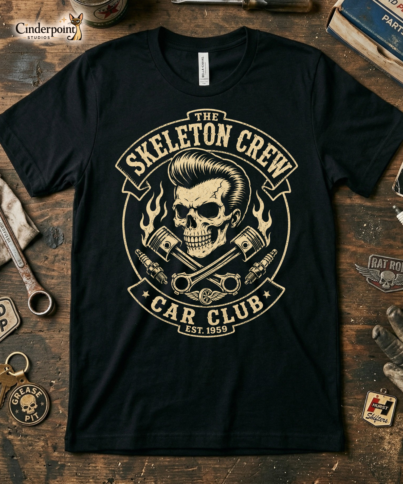 Skeleton Crew Car Club Shirt Hot Rod Rockabilly Gearhead Tee Dad for Gift XS-5XL