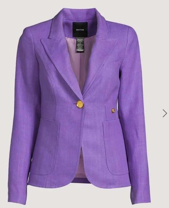 SMYTHE Duchess Linen Patch Pocket Blazer in Violet Like New Size US 4