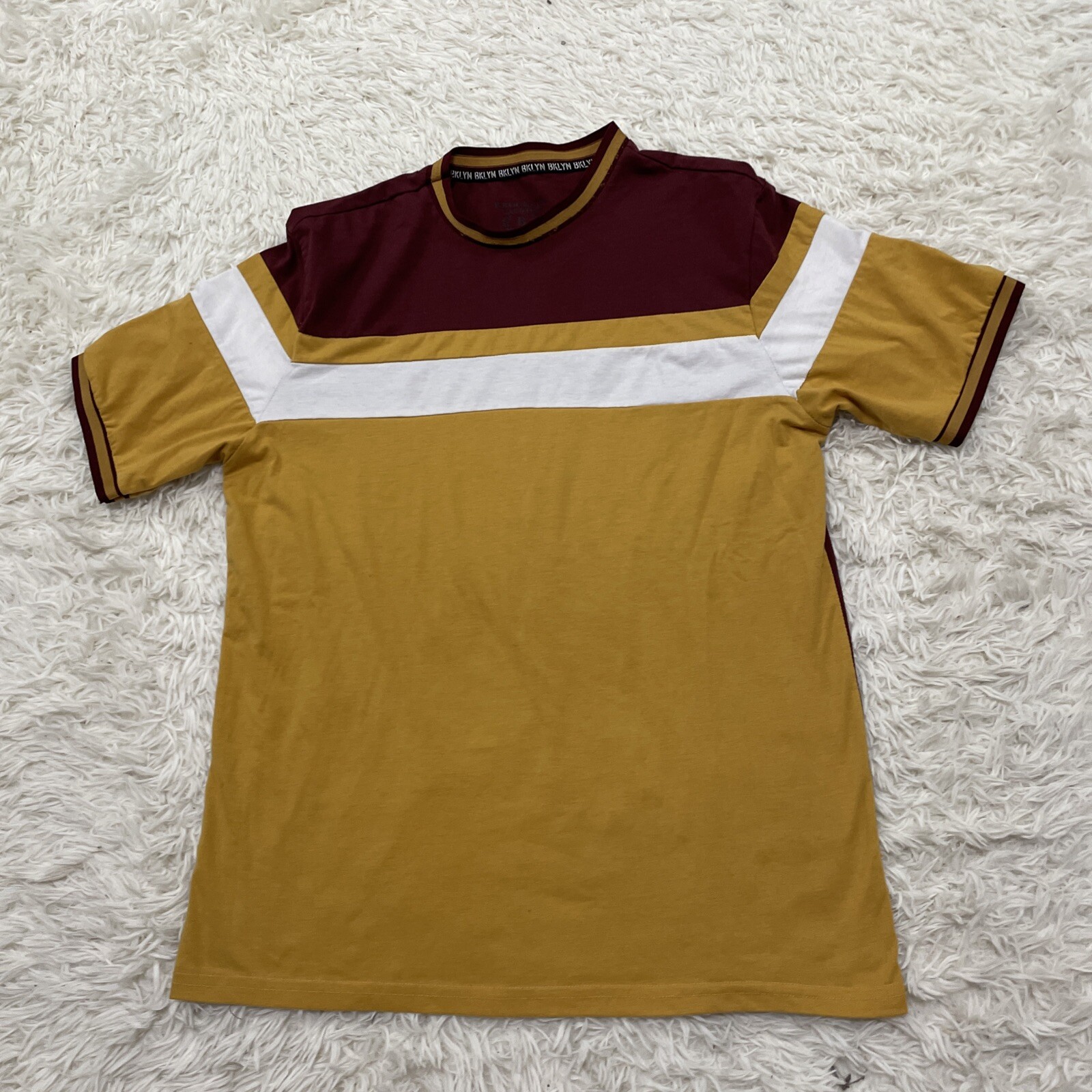 Brooklyn Laundry Retro 70s MCM Shirt Men M T Shirt Maroon Gold Cut & Sew Tee