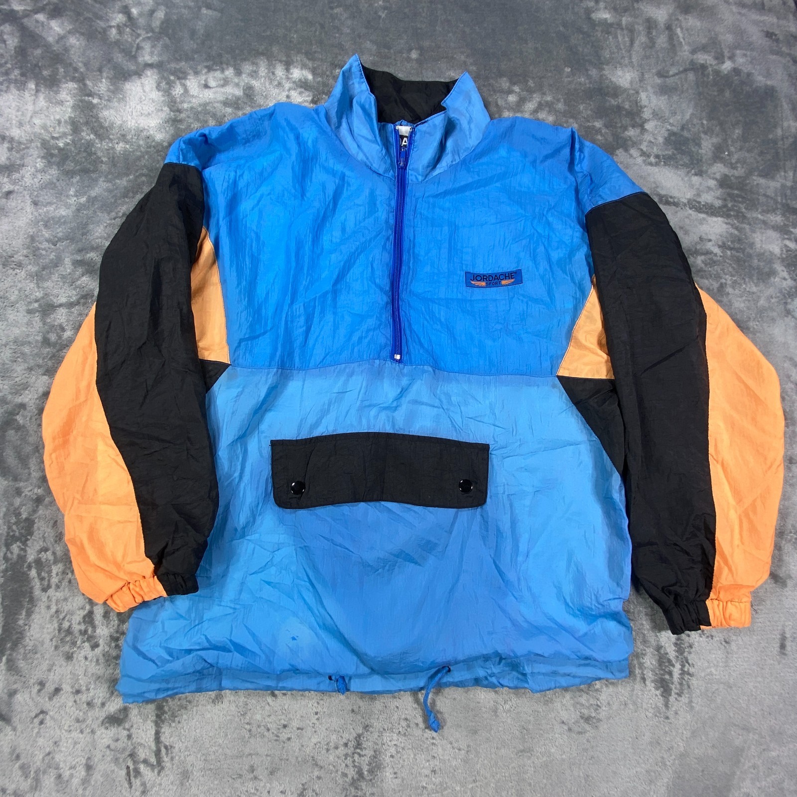 Jordache Jacket Mens L Blue Colorblock Retro USA 1/4 Zip Mock Neck Train Vintage