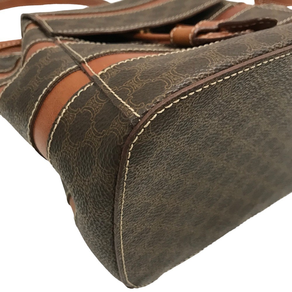 Auth Celine Backpack Macadam Striped Mini Brown Drawstring Women’s PVC Leather
