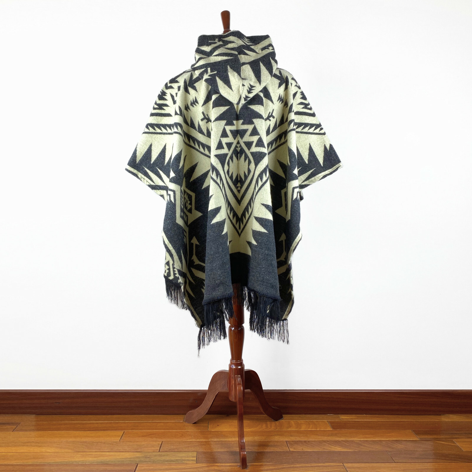 Alpaca wool Mens Unisex Hooded Poncho Aztec all seasons boho hippie Halloween