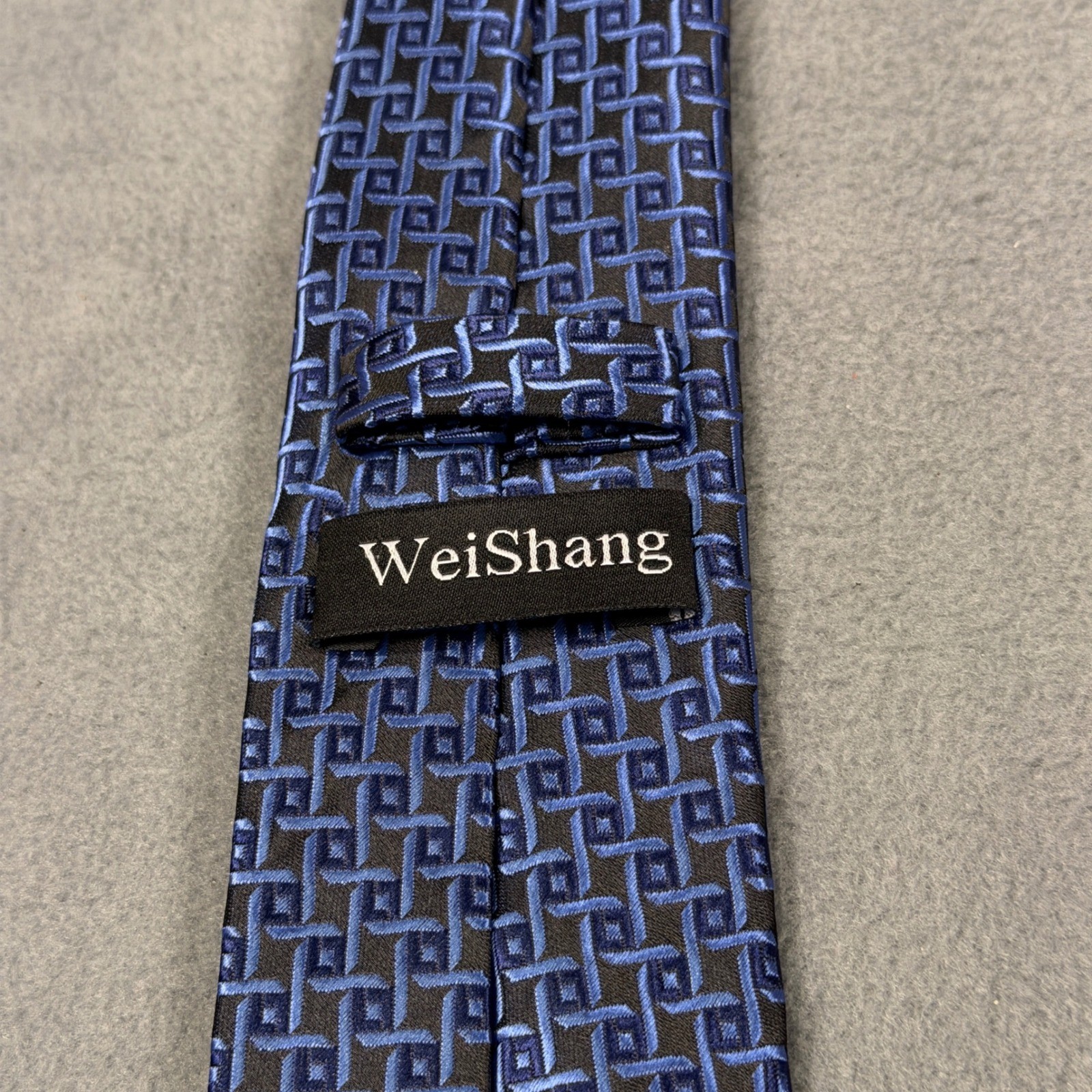 WeiShang Mens Necktie Blue Black Geometric Square Pattern Classic Formal Tie