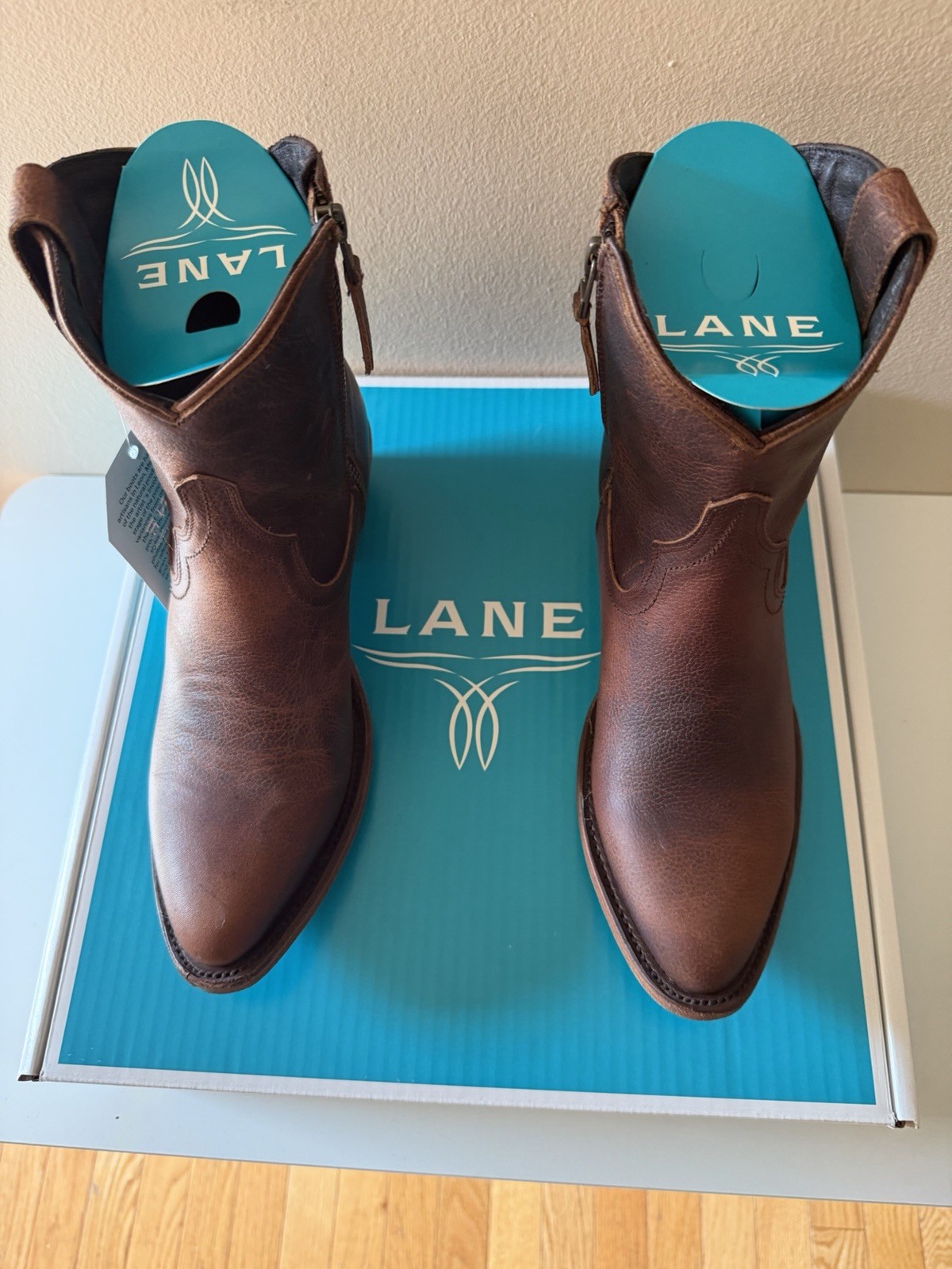 Lane Women’s Brown Leather Western Ankle Boot, Side Zipper, US 8, New Box
