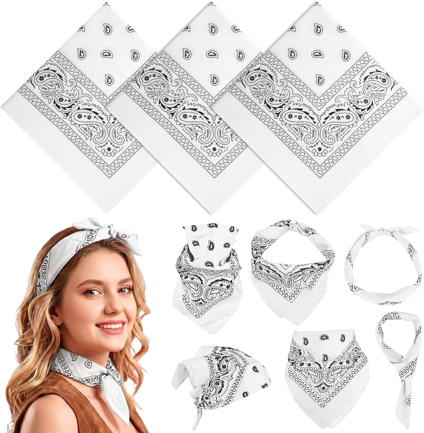 Bandanas Bulk Paisley Pattern for Women Men, Head Scarf Cowboy Bandana Neon Hand