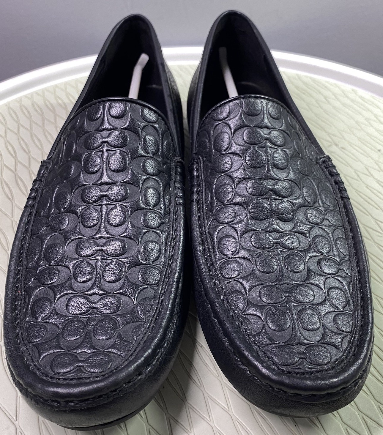 Coach Black Leather Jake 6CM Men’s Driving Loafer Shoes Signature C 7.5 M EUC